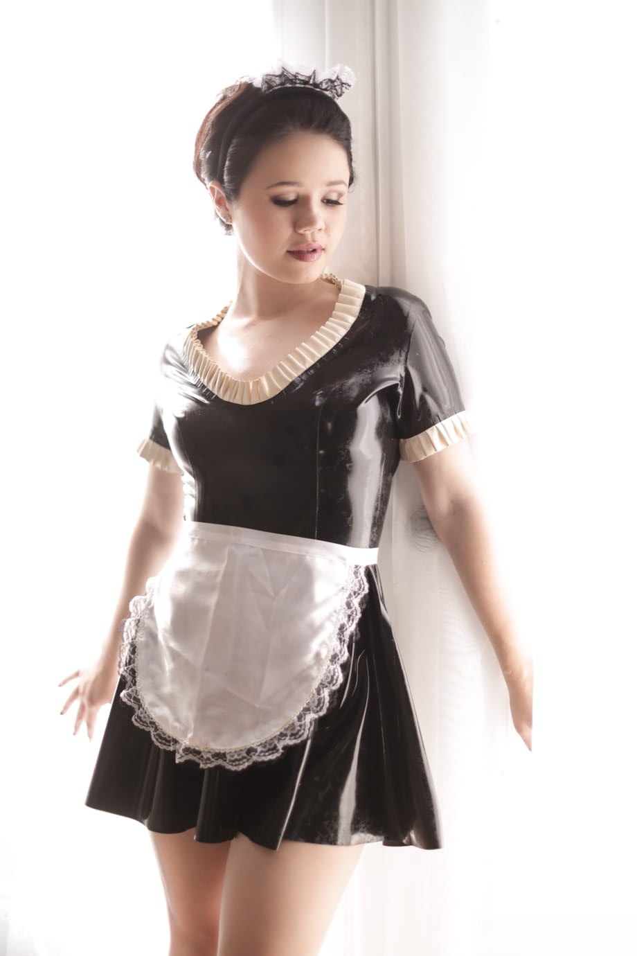 Yhivi's French maid outfit teasingly slides away exposing everything in open window - 3