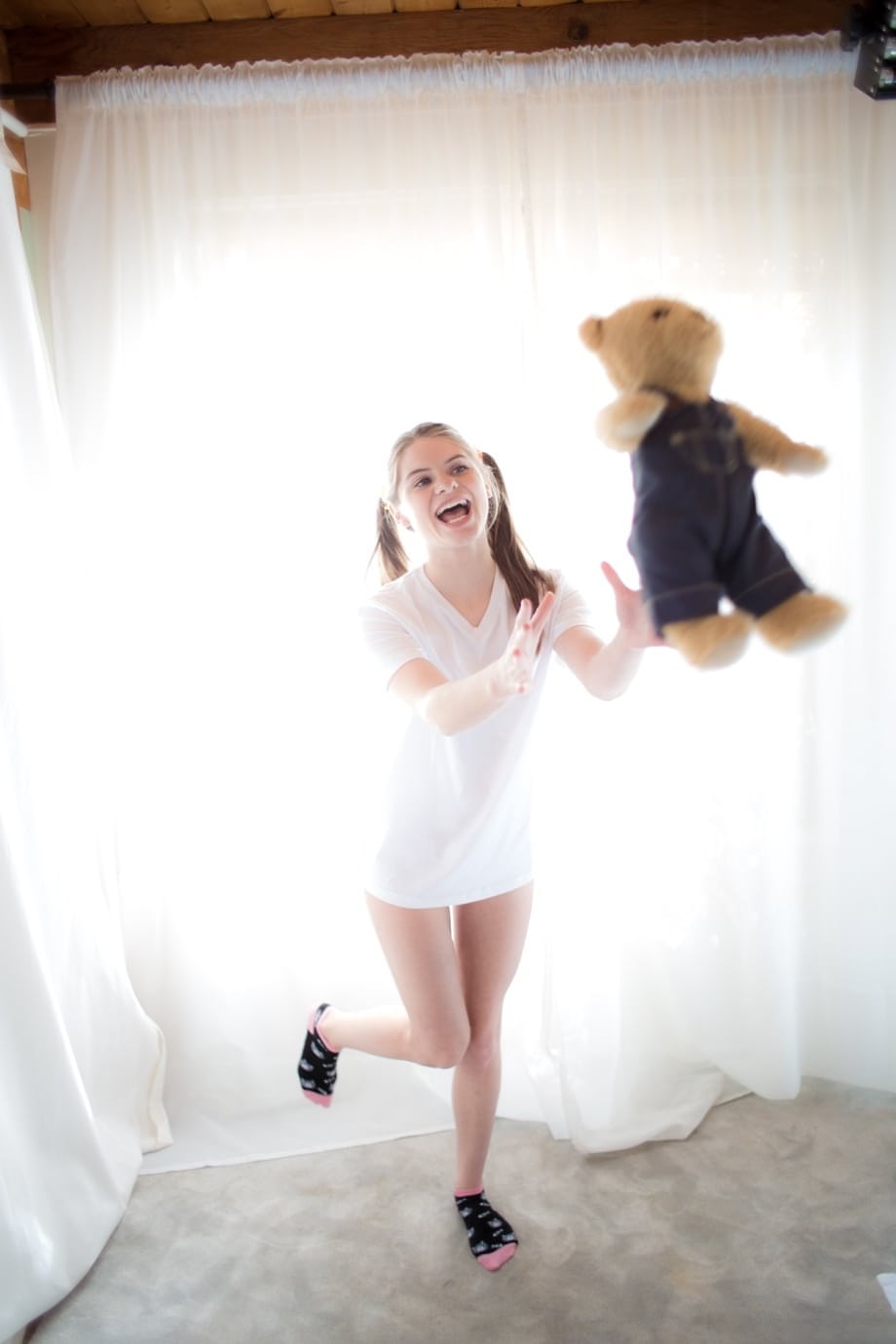 Sweet young Alice March spreads in knee socks with teddy bear pleasures to watch - 3