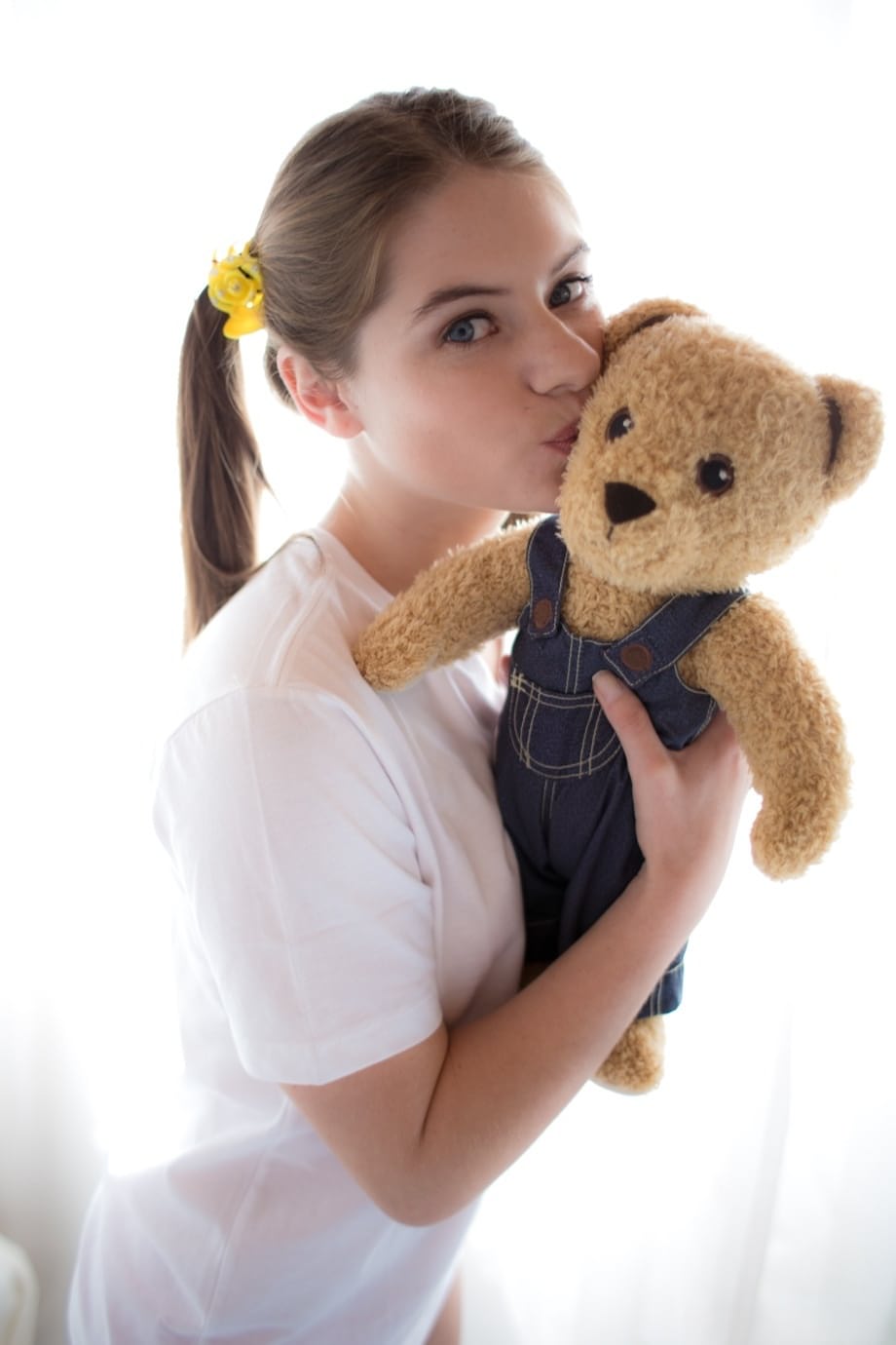 Sweet young Alice March spreads in knee socks with teddy bear pleasures to watch - 5