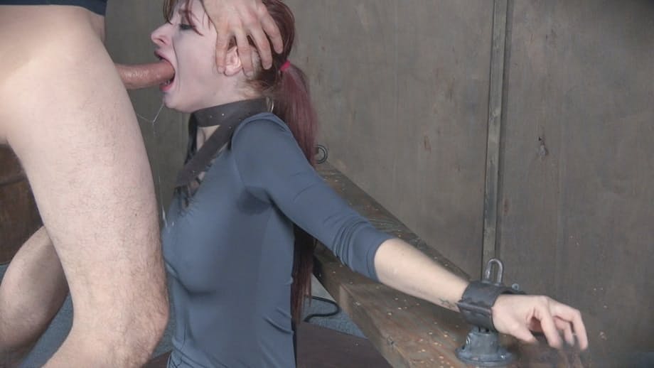 Ruthless dungeon throat demolition with pale redhead Violet Monroe gagging - 7