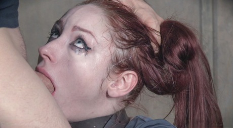 Ruthless dungeon throat demolition with pale redhead Violet Monroe gagging - 12