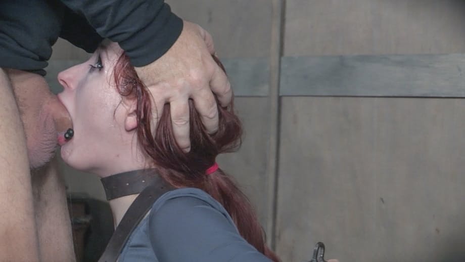 Ruthless dungeon throat demolition with pale redhead Violet Monroe gagging - 13