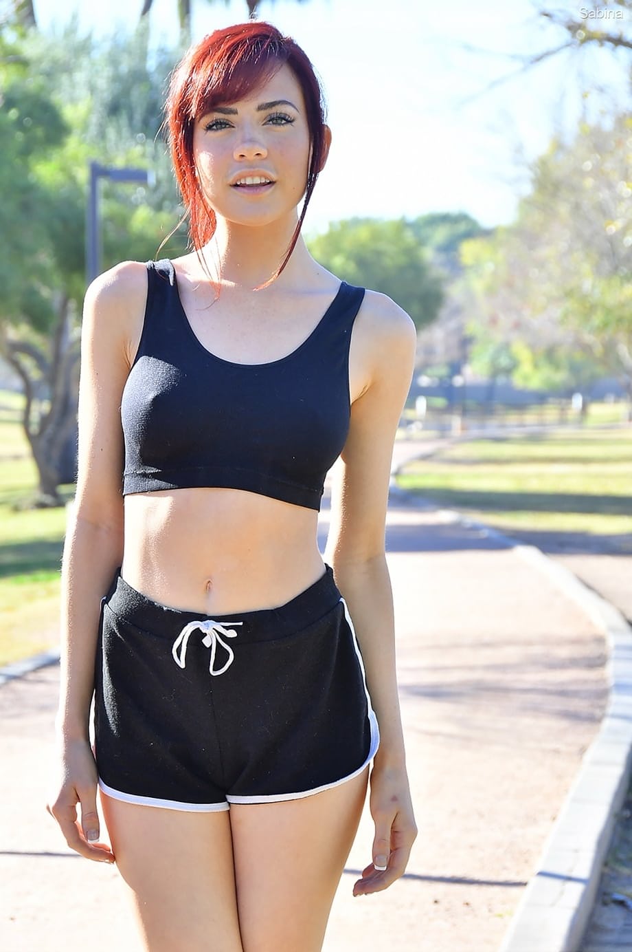 Gorgeous Sabina Rouge strips off her athletic gear before nude yoga practice - 1