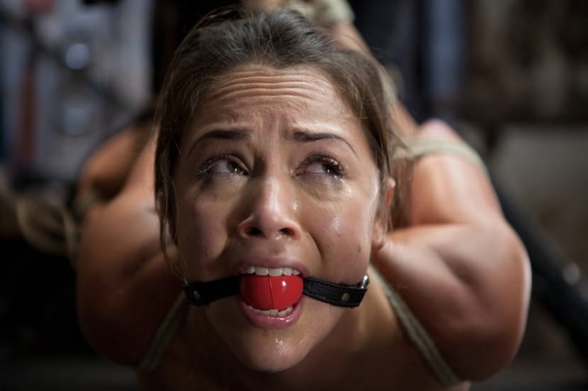 Kristina Rose bound tight with rope and ball gagged - 6