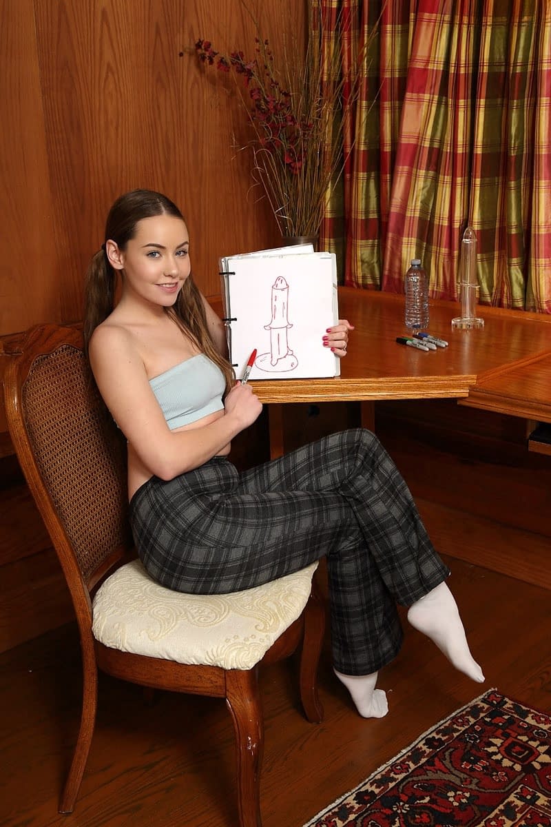 Naomi Blue fingering her tight teen twat wearing frilly white socks - 1