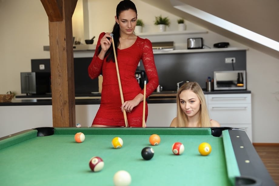 Leanne Lace threesome after hot lesbian foreplay and pool table foreplay - 1