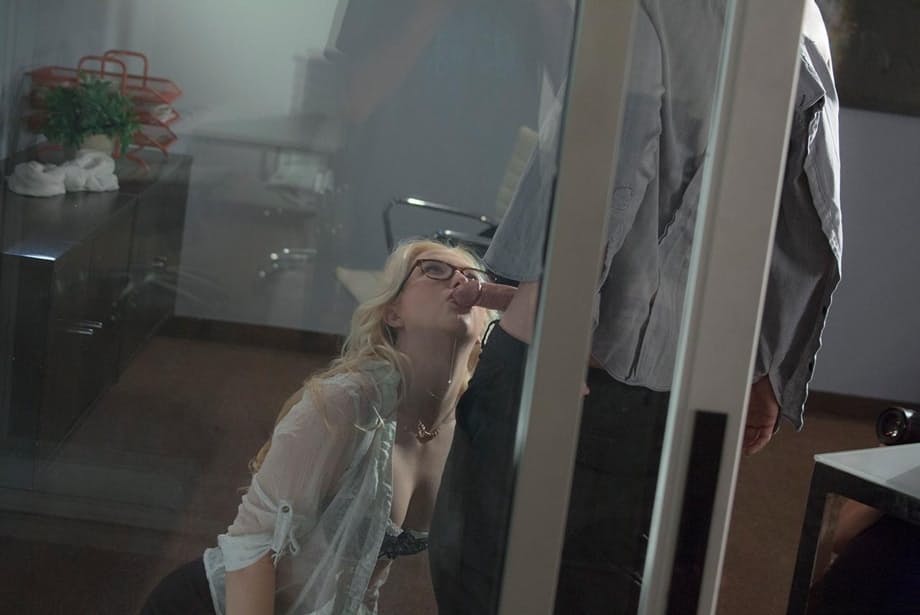 Samantha Rone's bespectacled curves force thick jizz all over her heaving tits - 1