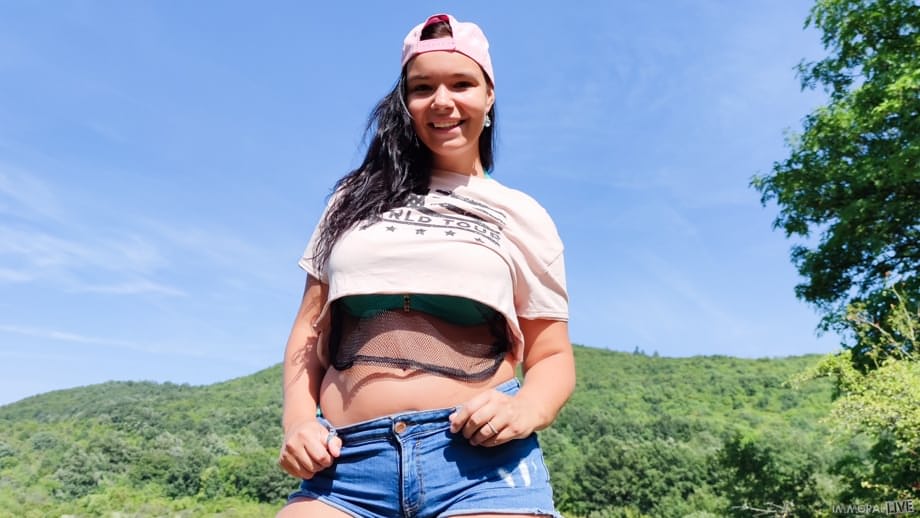 Sofia Lee strips outdoors, unleashing massive natural tits from skimpy micro bikini - 1