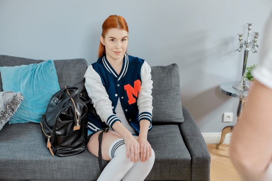 Carol Red in OTK socks enjoying explicit anal and oral sex - 1
