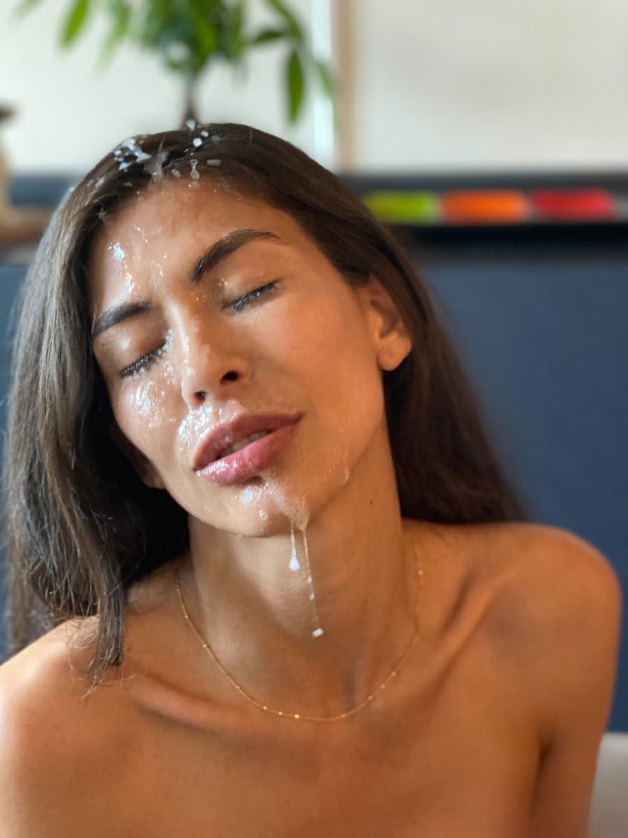 Brunette chick Heather Vahn disrobes in public before sporting a cum clad face