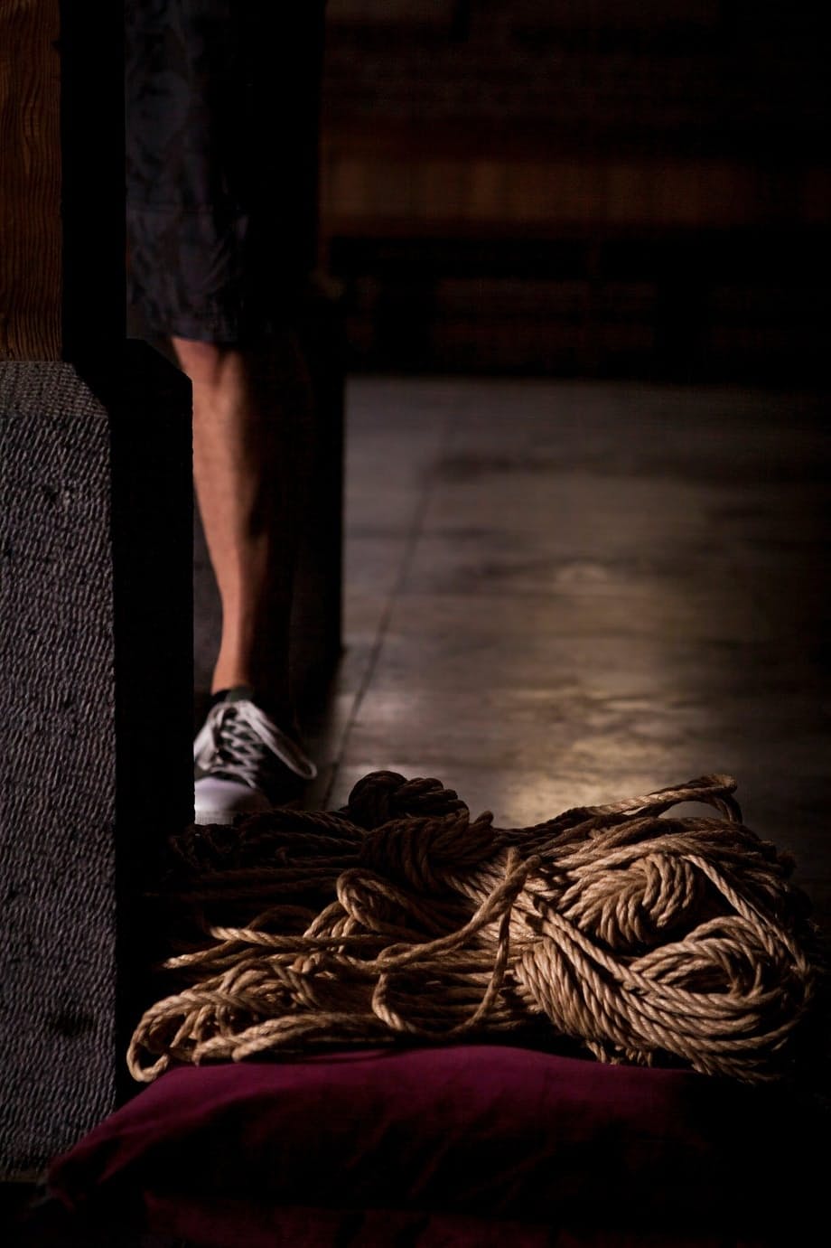 Sarah Calanthe naked and rope-tied to a thick wooden stake - 16
