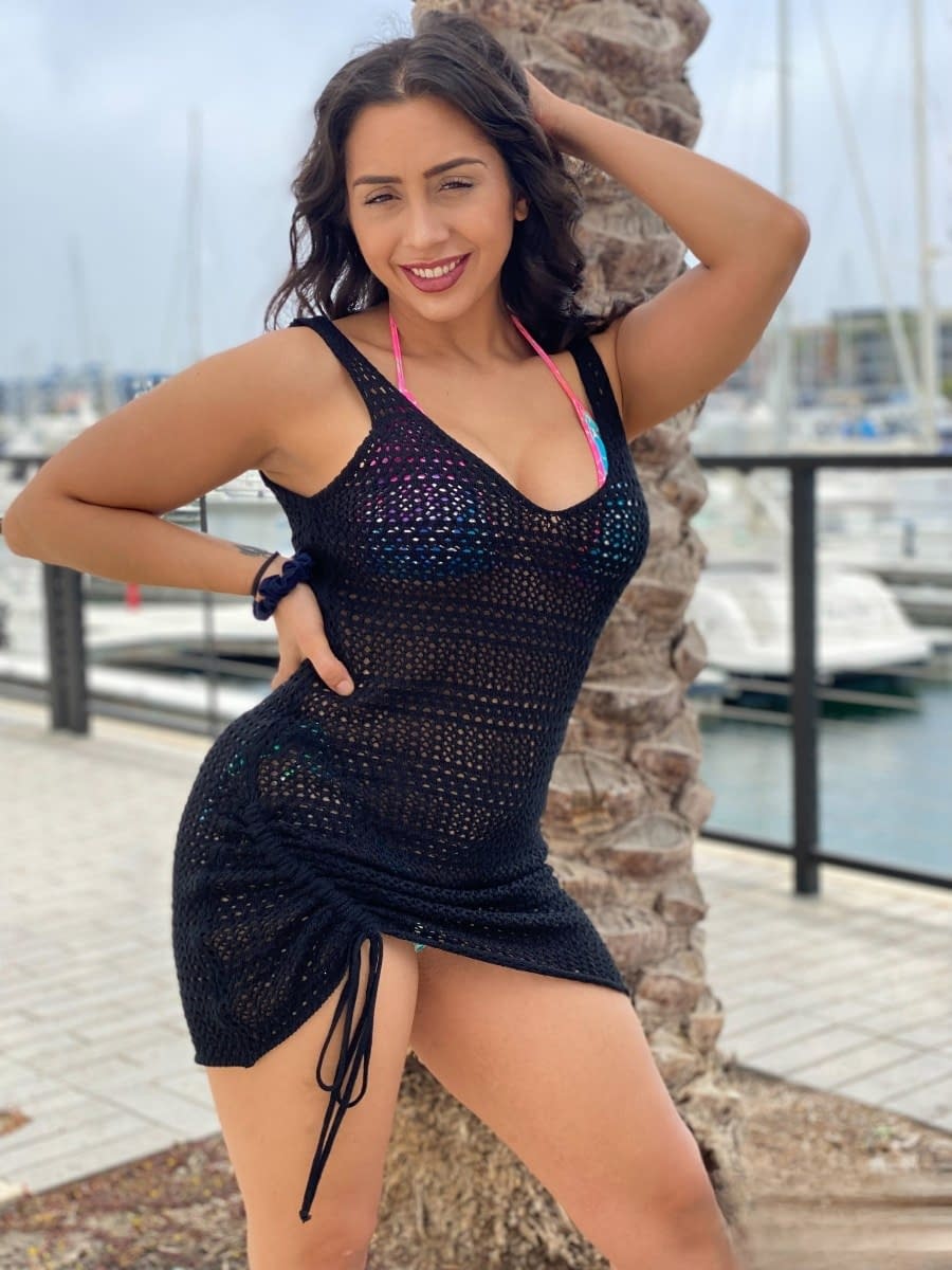 Stunning Latina Lilly Hall unleashes massive breasts from bikini for wet blowjob delight - 1