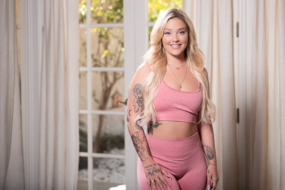 Violet Myers and two curvy women bend over doing explicit yoga in tiny workout outfits - 1