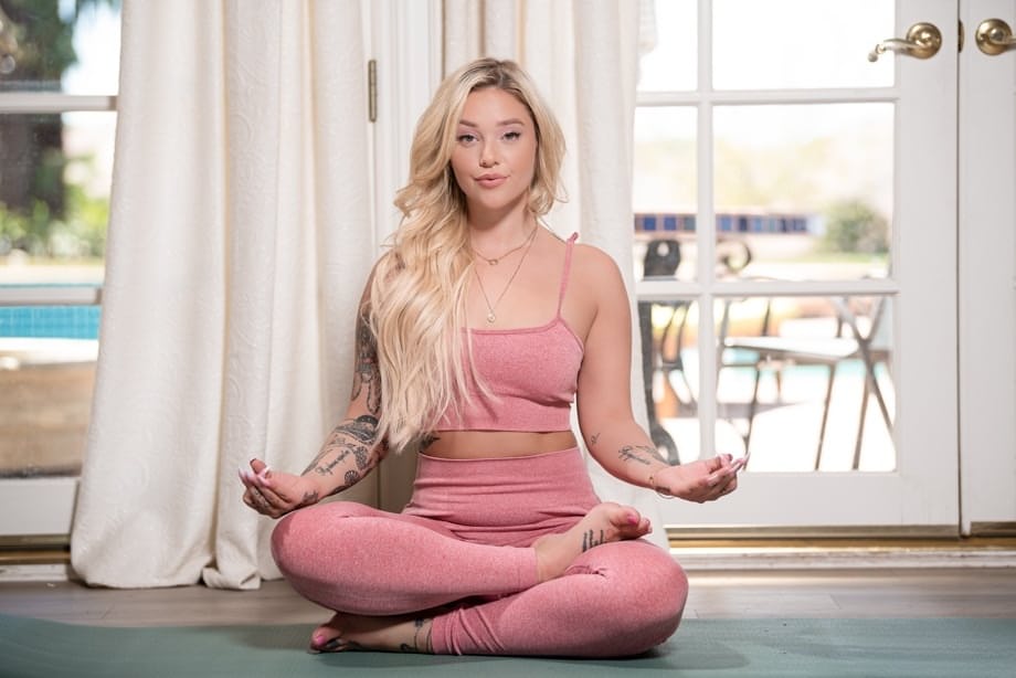 Violet Myers and two curvy women bend over doing explicit yoga in tiny workout outfits - 3
