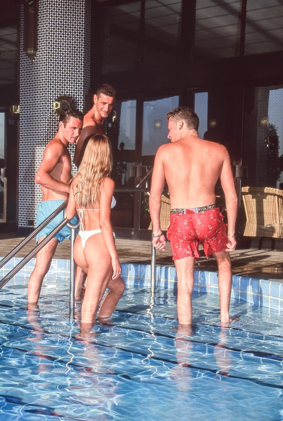 Nikki Anderson ravaged bare in raw interracial gangbang, white bikini shredded - 3