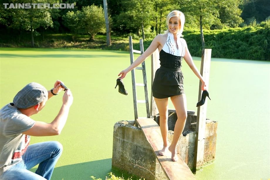 Mercedes Galatea gulps hot piss stream outdoors after a filthy fuck session - 3