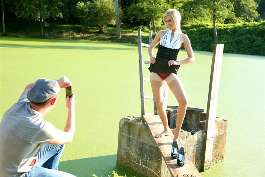 Mercedes Galatea gulps hot piss stream outdoors after a filthy fuck session - 4