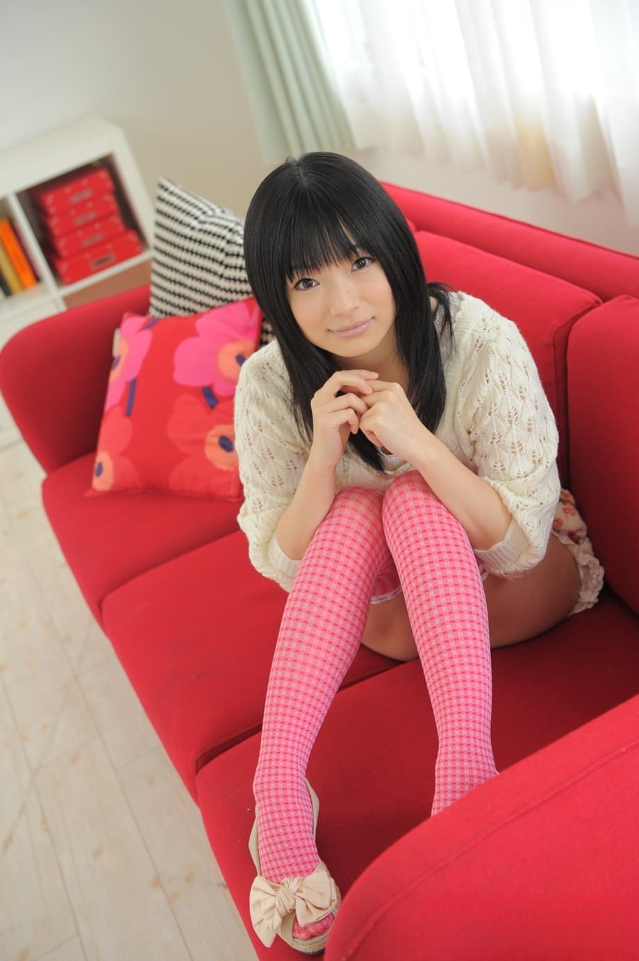 Hina Maeda teases bare bottom with over-the-knee socks on - 1