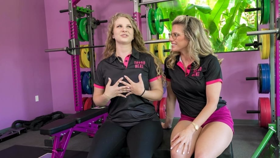 Ivy Andrews passionately tongues Cory Chase on sweaty home gym benches - 1