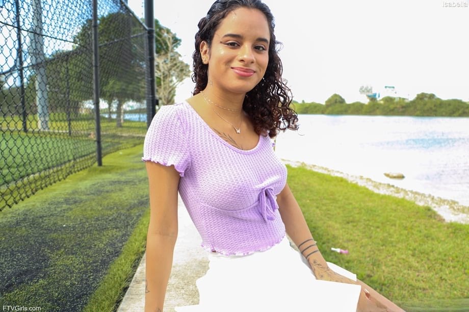 Isabella Jules exposes her fake Latina tits in pristine white skirt and sneakers - 6