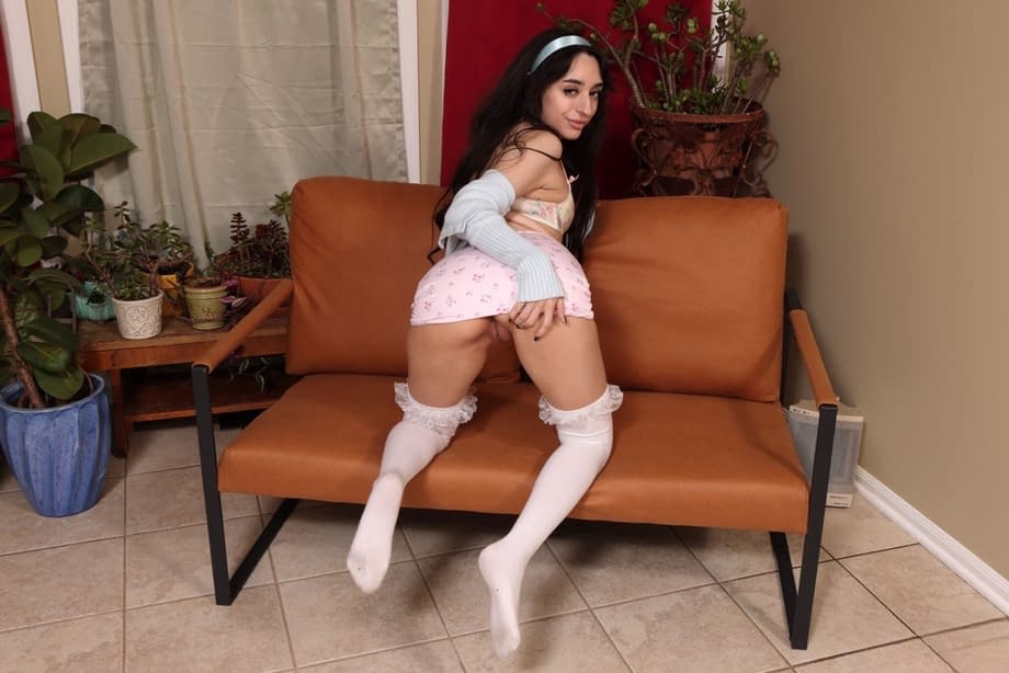Ronnie Violet tantalizingly strips stockings and lingerie in seductive chair tease - 4