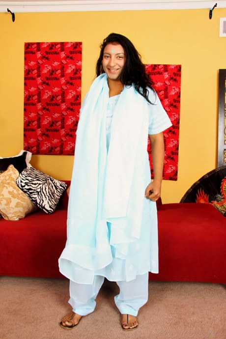 Charumati slowly strips down to bra and panties in sandals - 1