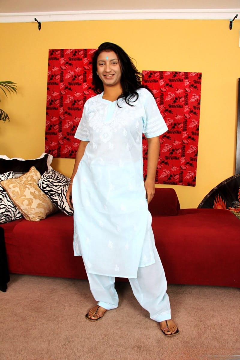 Charumati slowly strips down to bra and panties in sandals - 3