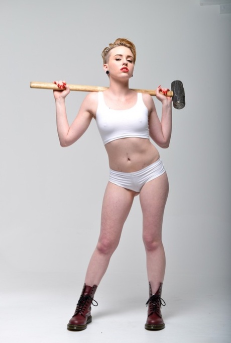 Miley May strips her white panties flashing pierced tongue - 8