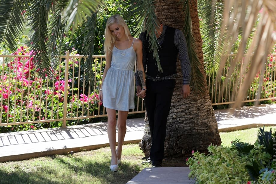 Blonde seductress Halle Von teases boyfriend by slowly lowering wet panties - 5
