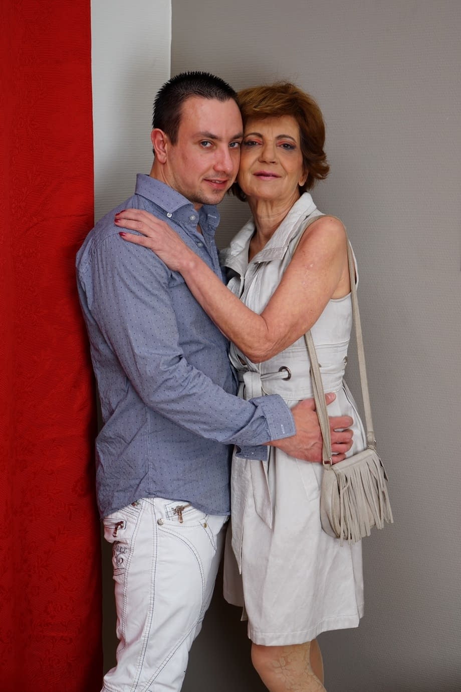 Katala horny granny teases toy boy with lacy panty flash - 1