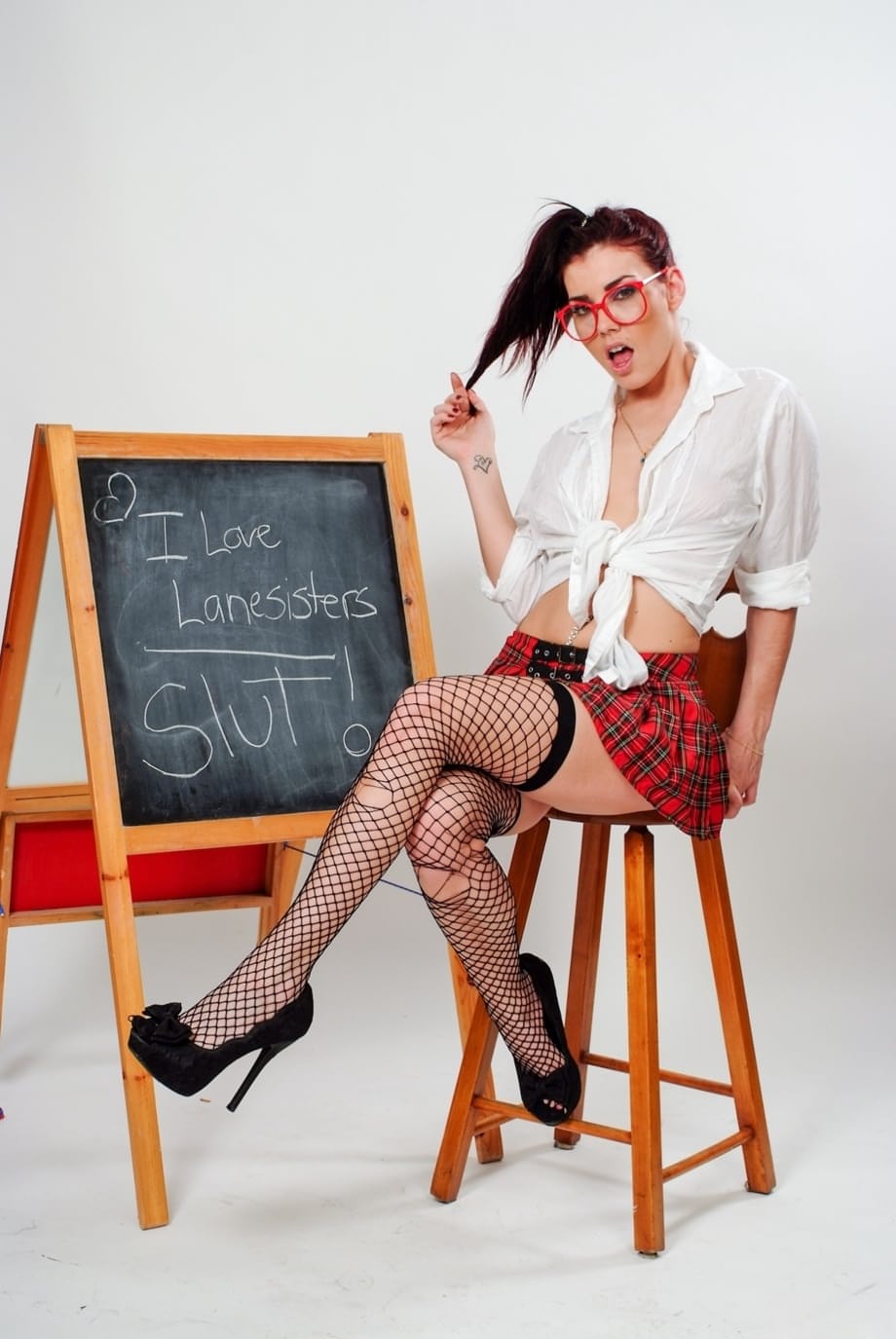 Roxy Lane flaunts youthful natural assets, bare-breasted schoolgirl exposing shaved pussy beside classroom chalkboard - 5