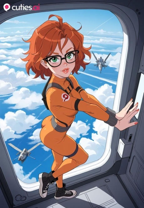 Redheaded AI generated hentai solo girl goes nude while aboard the ISS