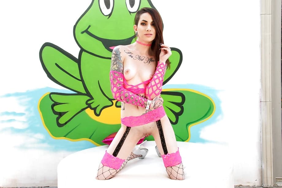 Sheena Rose che sfoggia i suoi capezzoli tatuati e le labbra pierciate in lingerie a rete - 15