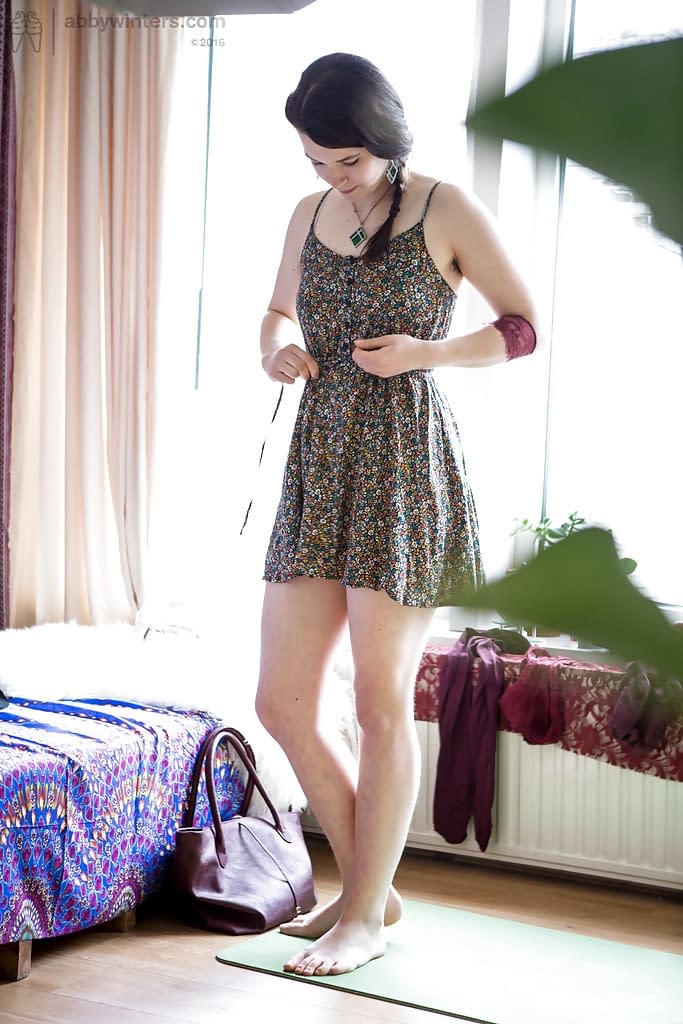 Hidden voyeur catches busty Emilia slipping into sheer panties - 13