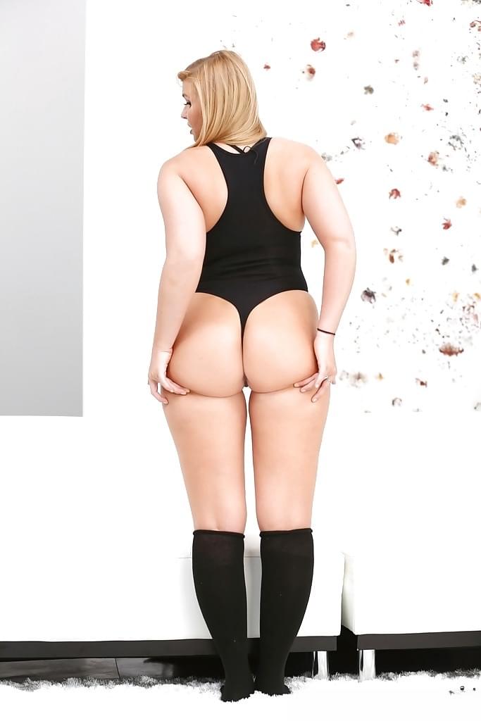 Chubby blonde teen Melissa May flaunting her thick ass in black knee socks - 7