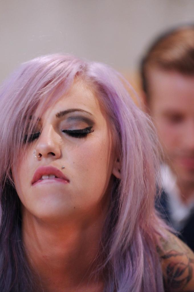 Hot emo model in black stockings is guided thru an anal fuck by a sex machine