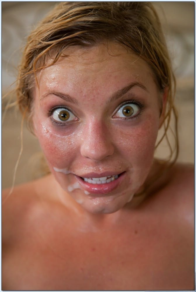 Nasty blonde with tiny tits Ally Kay gets a messy facial after fucking