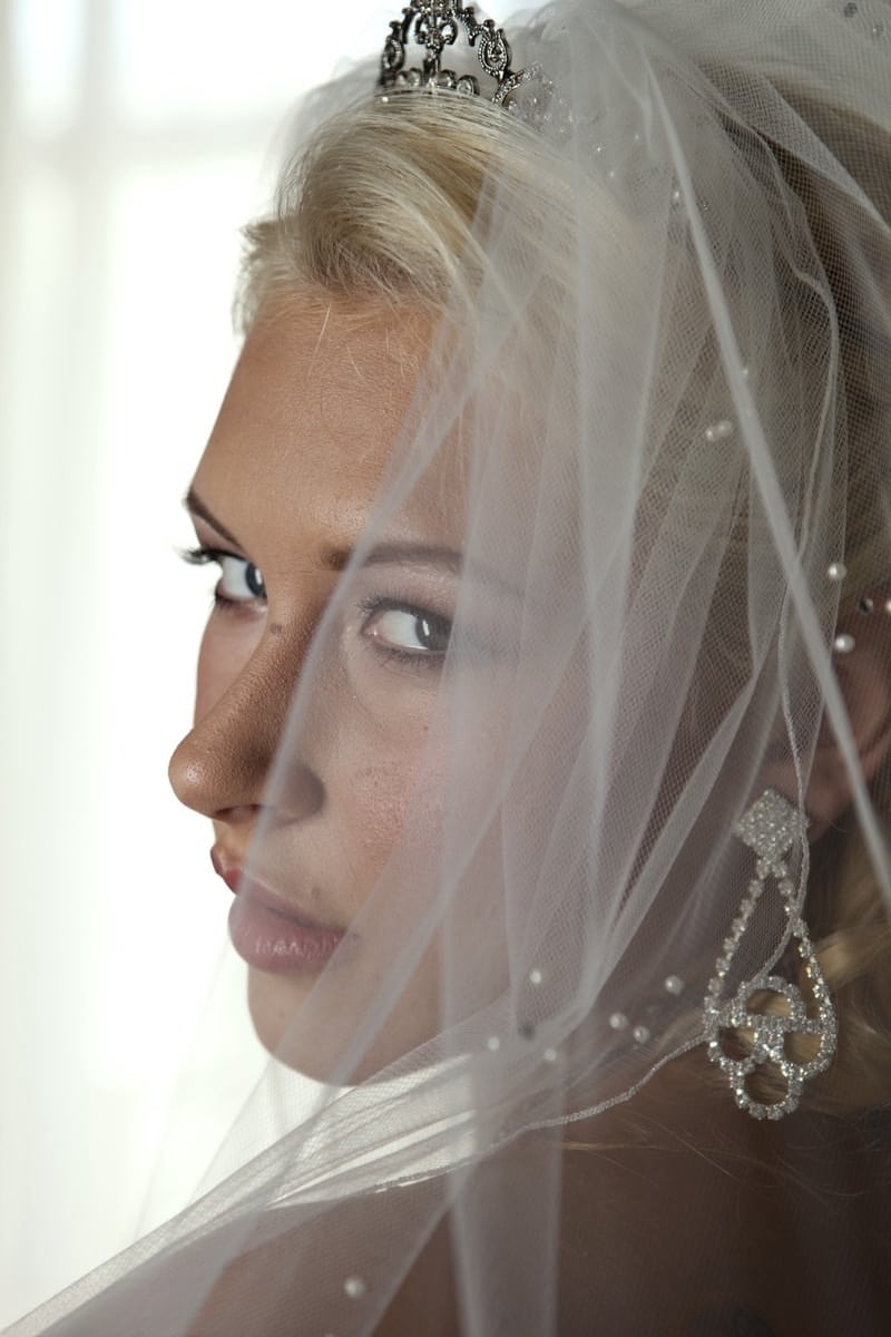Busty blonde bride Katie Summers strips her wedding gown revealing perky breasts in sexy sheer lingerie - 10