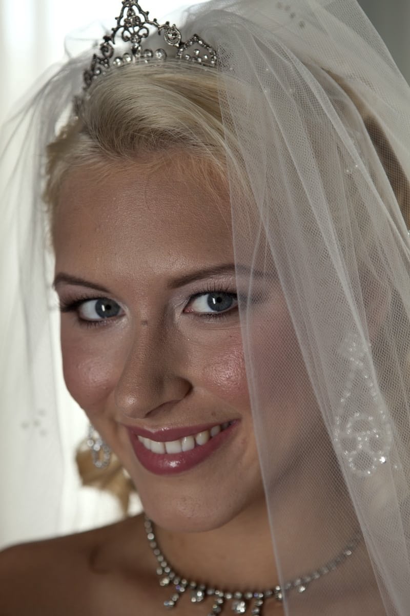 Busty blonde bride Katie Summers strips her wedding gown revealing perky breasts in sexy sheer lingerie - 20