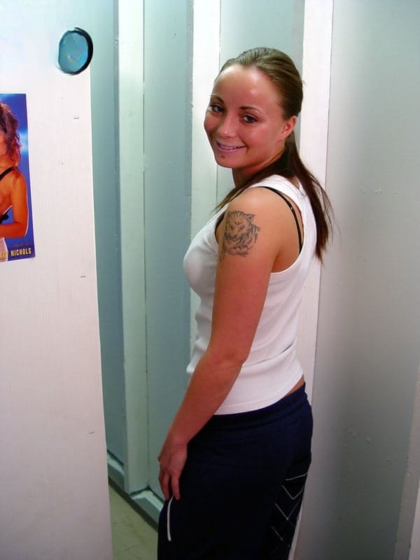Cum-soaked Anne Marie displays her dripping chin after intense gloryhole action - 1