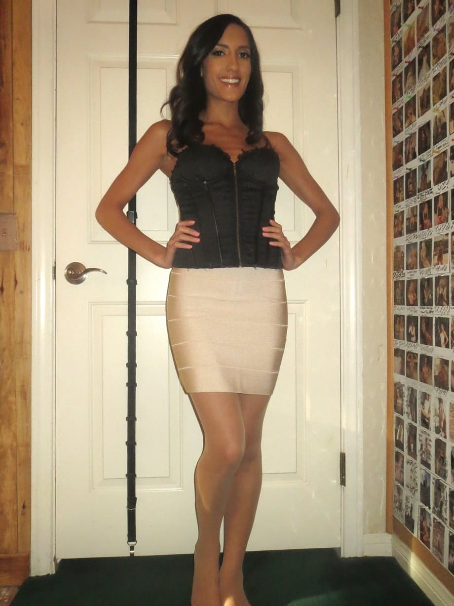 Chloe Michele reveals her petite tanned breasts wearing sheer stockings - 16