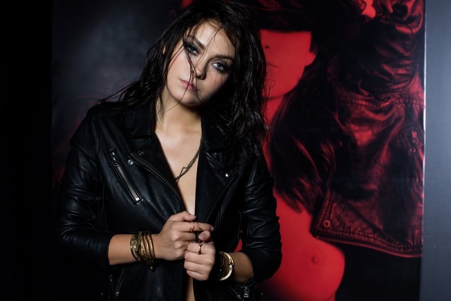 Alex Fan strips seductively in leather jacket with teasing panties - 4