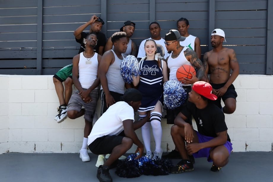 KayBee tattooed cheerleader pounded hard by BBC gangbang - 4