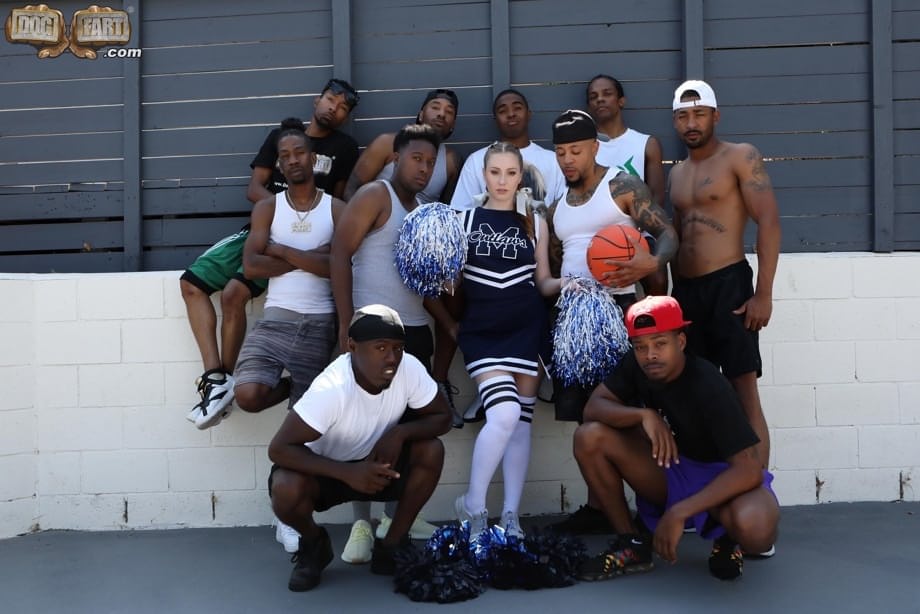 KayBee tattooed cheerleader pounded hard by BBC gangbang - 5