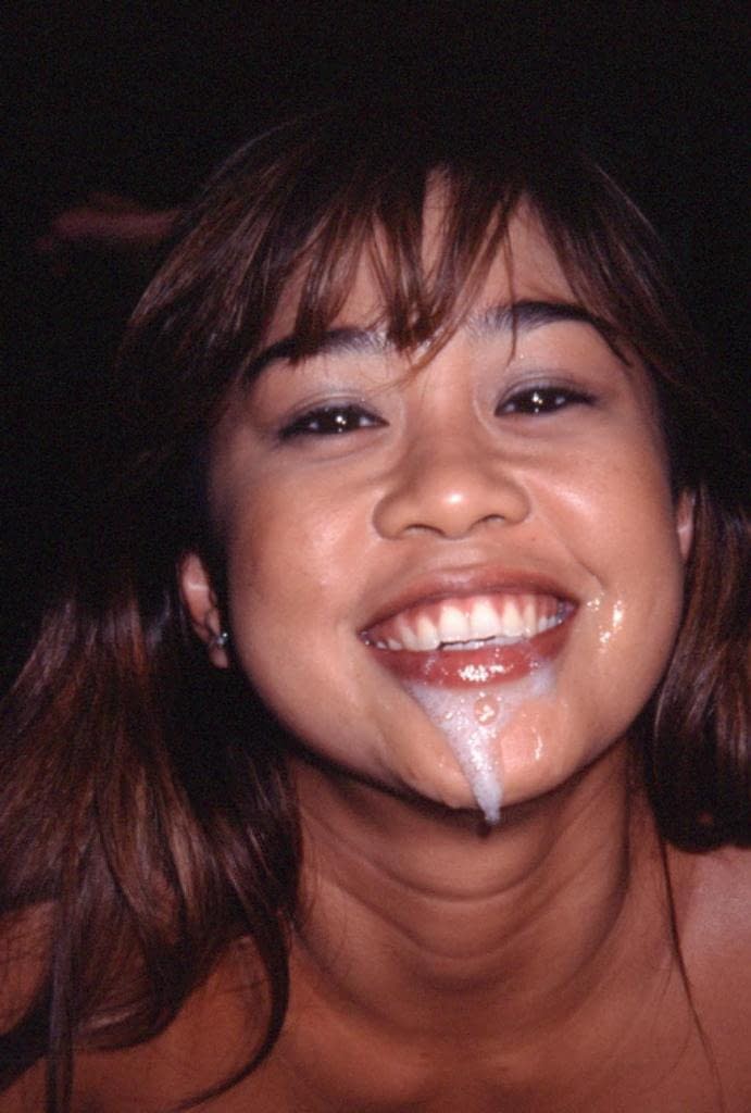 Horny asian model Leanni Lei drips cum from her chin after fucking