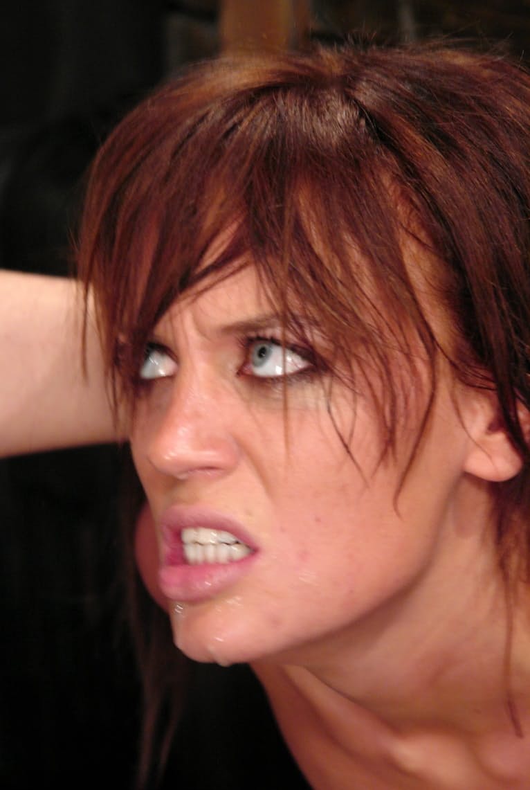Caucasian slave Holly Wellin is tied up and masturbated by a big cock