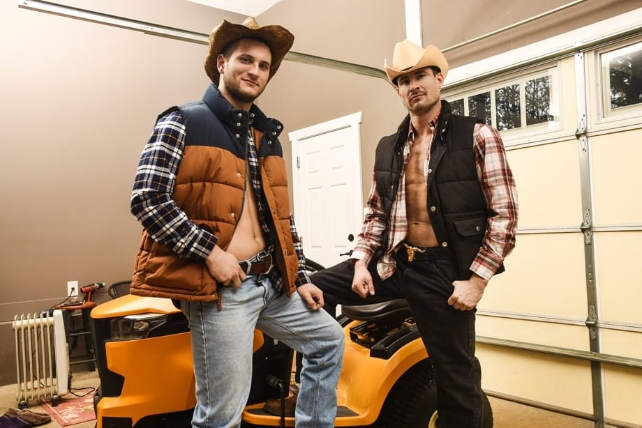 Horny cowboy Allen Lucas sucks Sean Maygers thick cock before riding it bareback hard - 1