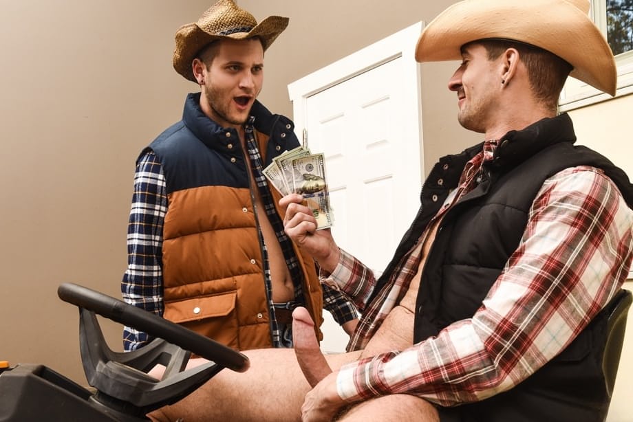 Horny cowboy Allen Lucas sucks Sean Maygers thick cock before riding it bareback hard - 8