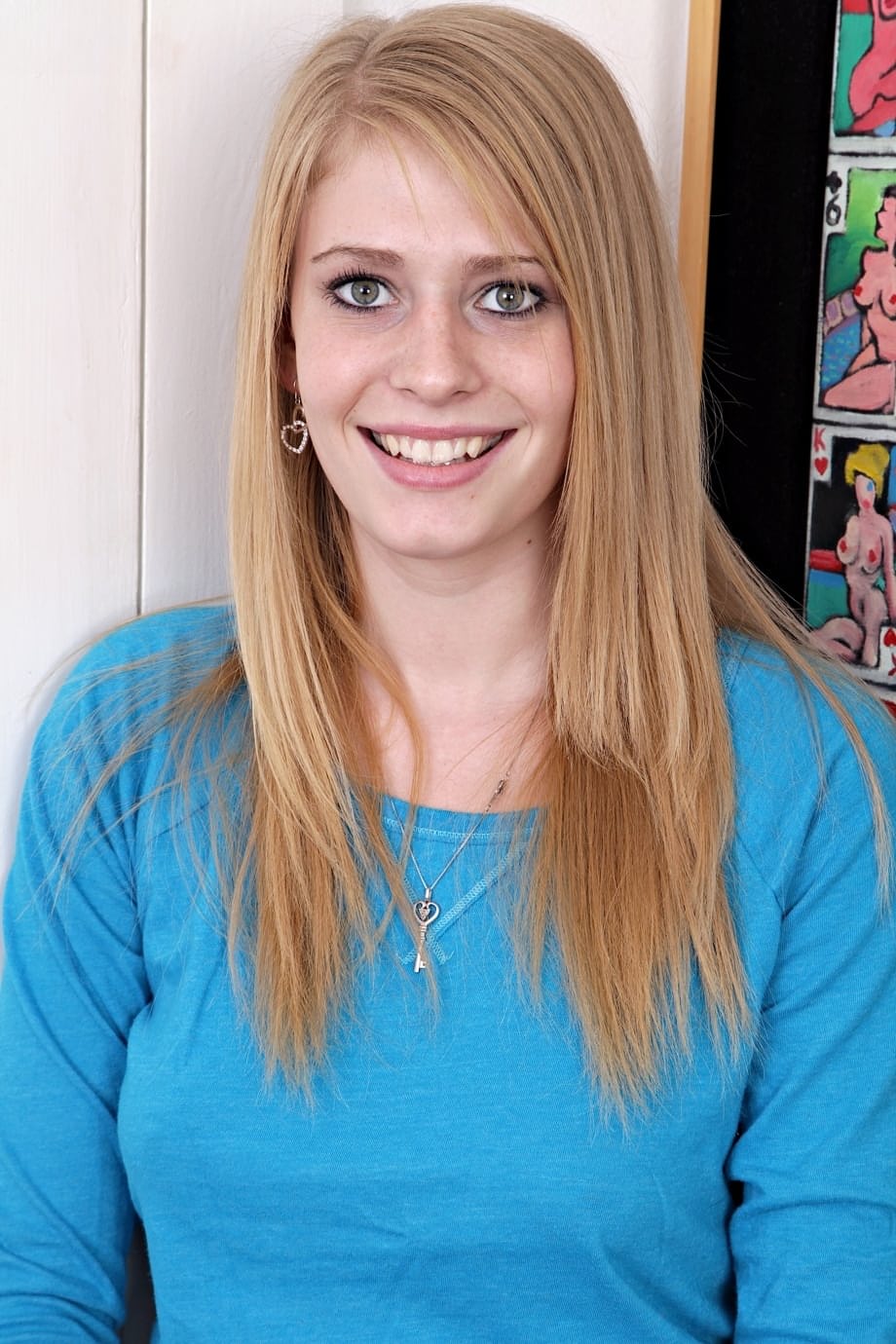 Charming amateur teen Allie James unveils her juicy tits and pink holes