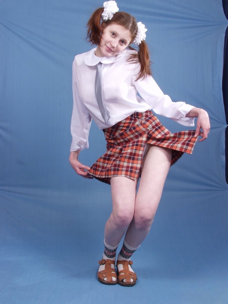Dasha teases school uniform pigtails while flaunting perky big breasts and glistening wet clitoris - 1